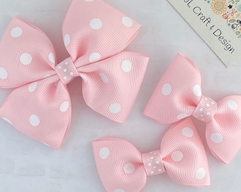 Pink Polka Dot Bow, Pink Bow, Girl Hair Bow, Toddler Hair Bow, Baby Hair Bow, Pigtail Bow, Baby Bow Headband