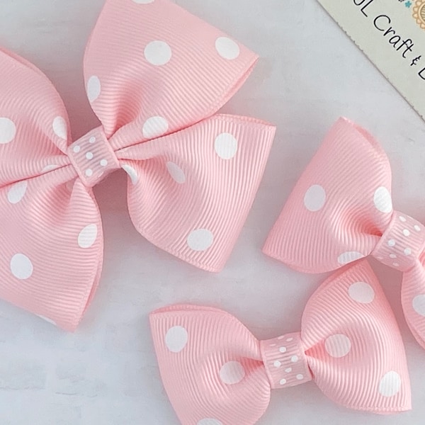 Pink Polka Dot Bow, Pink Bow, Girl Hair Bow, Toddler Hair Bow, Baby Hair Bow, Pigtail Bow, Baby Bow Headband