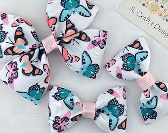 SET of 5 Butterfly Bow Hair Ribbons Butterfly Hair Clips, Butterflies Hair Bows, Butterfly Print  main image 2