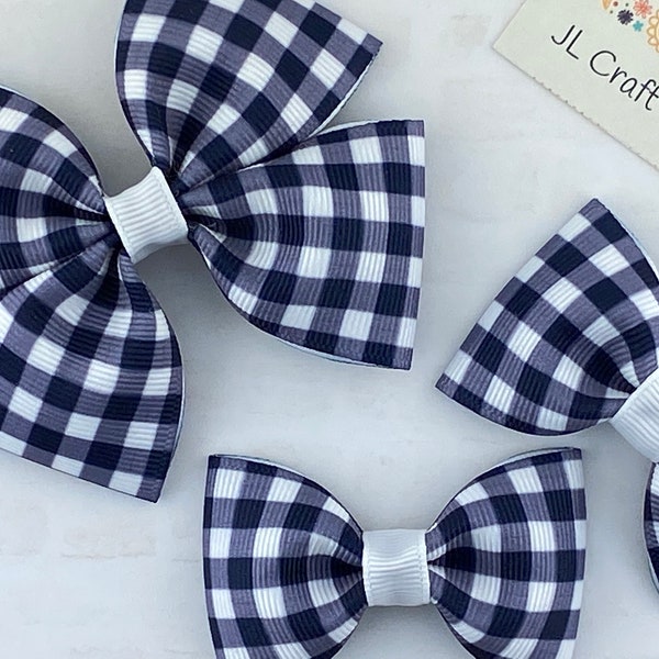 Navy Blue Gingham Hair Bow, Blue Gingham Bow, Blue Hair Bow, GinghamBow, Baby Hair Bow, Toddler Hair Bow, Girl Hair Bow