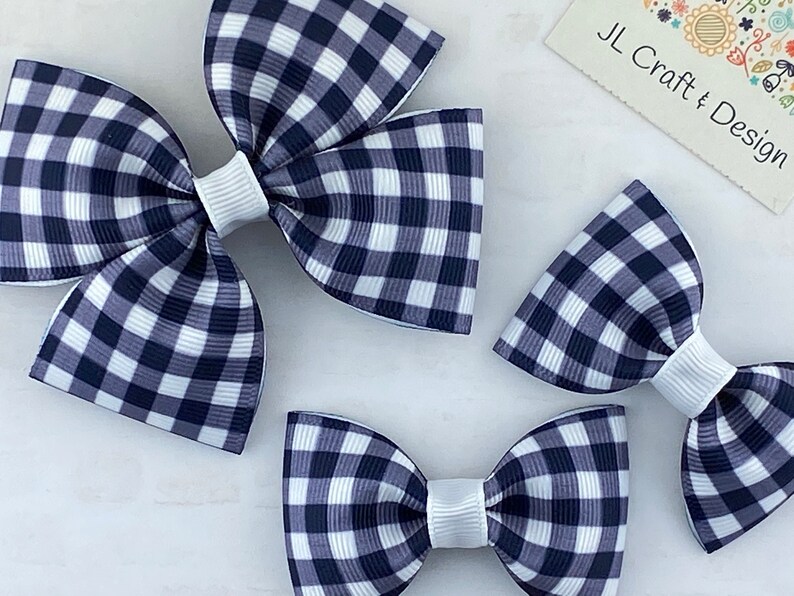 Blue Gingham Hair Bow Clips - wide 8