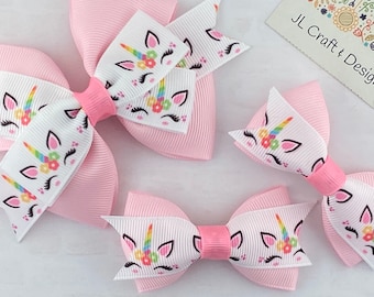 Pink Unicorn Hair Bow, Unicorn Hair Clip, Rainbow Unicorn Bow, Pink Hair Bow, Handmade Bow, Girls Hair Bow, Unicorn Bow, Unicorn