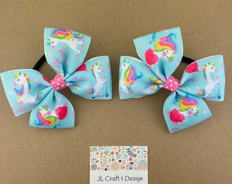 Blue Unicorn Hair Bow, Unicorn Hair Bow, Rainbow Unicorn Ponytail holder, Unicorn Pigtail Bow, Unicorn Bow, Unicorn Hair Tie
