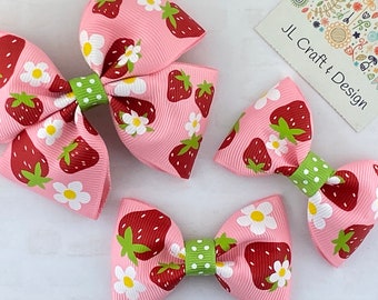 Strawberry Hair Bow, Strawberry Bow, Pink Strawberry Bow