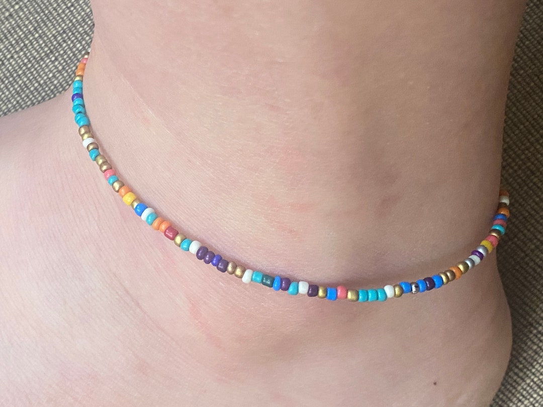 Multi Colored Beaded Anklet, Handmade Beaded Anklet - Etsy