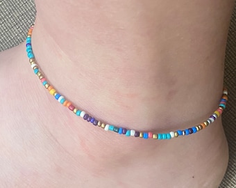 Multi colored Beaded Anklet, Handmade Beaded Anklet