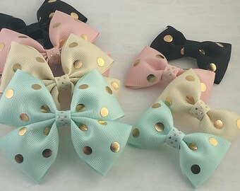Gold Polka Dot Hair Bow, Holiday Hair Bow, Girl Hair Bow, Toddler Hair Bow, Baby Hair Bow
