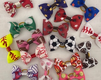 Dog hair Bow, Hair Bow for Dog, Sports Theme Dog Hair Bow, Dob Bow on Clip, Rubberbend Dog Bow