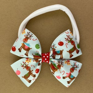 Christmas Hair Bow, Christmas Hair Clip, Christmas Bow, Girls Hair Bow, Ruldoph reindeer hair bow, Baby Christmas Hair Bow, Stocking Stuffer zdjęcie 3