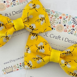 Bumble Bee Hair Bows, Honey Bee Bow, Yellow Bee Bow, Bee Bow, Honey Bee Bow, Hair Bow, Bee Hair Clip, Bee Hair Bows. Bee Pigtail Bow