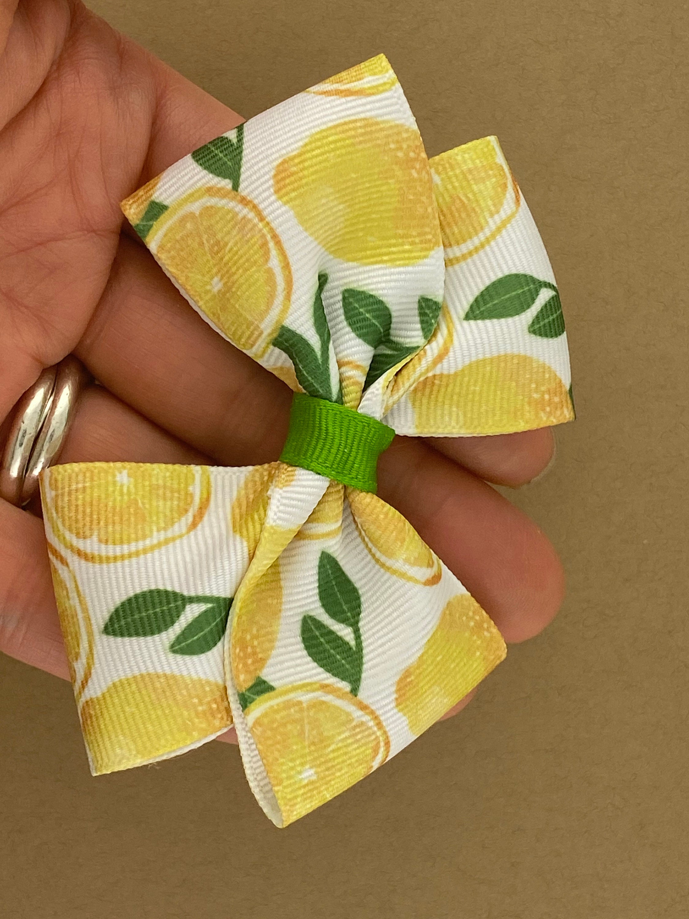Lemon Hair Bow Lemon Bow Lemon Print Bow Headband Summer Etsy