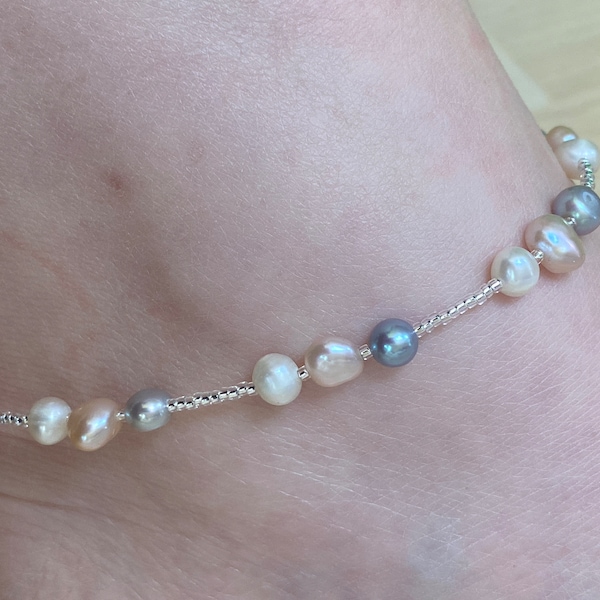 Pearl Anklet, Freshwater Pearl Anklet, Multi Color Pearl Anklet, Handmade beaded Pearl Anklet, Natural Tone Freshwater Pearl Anklet, Anklet