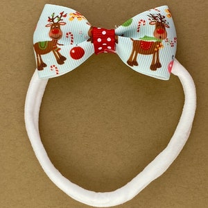 Christmas Hair Bow, Christmas Hair Clip, Christmas Bow, Girls Hair Bow, Ruldoph reindeer hair bow, Baby Christmas Hair Bow, Stocking Stuffer zdjęcie 4