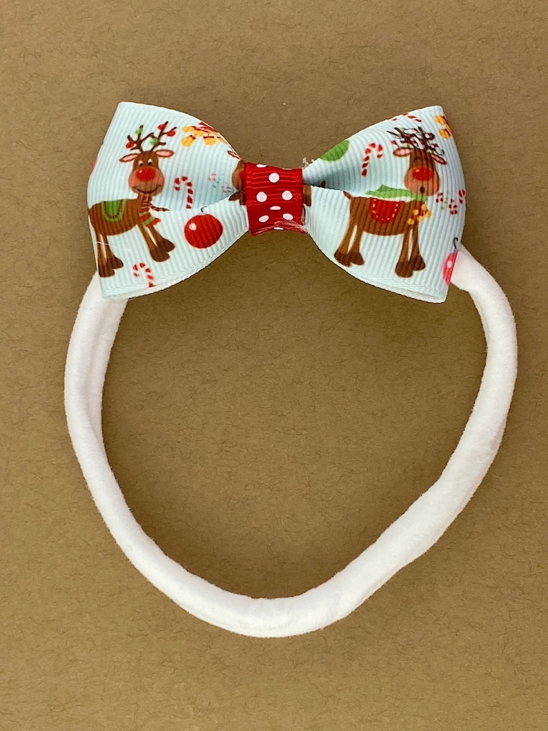 Christmas Hair Bow, Christmas Hair Clip, Christmas Bow, Girls Hair Bow, Ruldoph reindeer hair bow, Baby Christmas Hair Bow, Stocking Stuffer zdjęcie 4