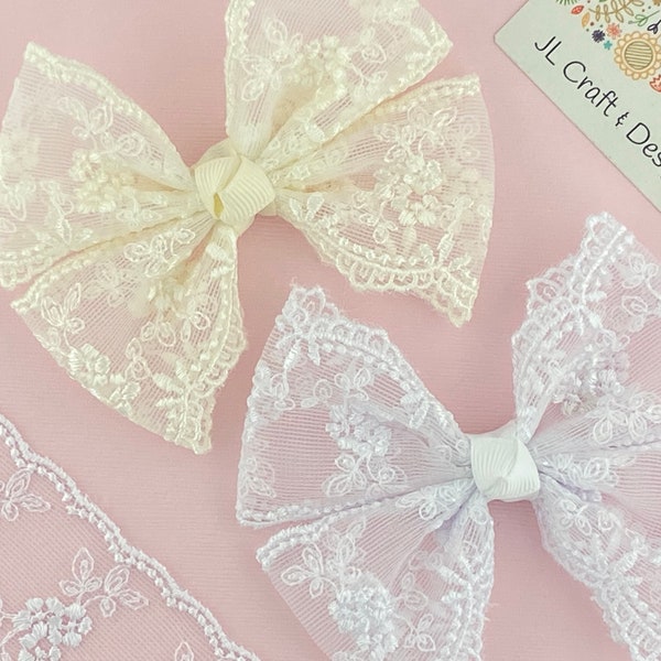Ivory or White Lace Hair Bow, Lace Bow Headband, Lace Bow Hair Tie, Ponytail,  Lace Bow Clip, Girl Hair Bow, Toddler Hair bow, Baby Hair Bow