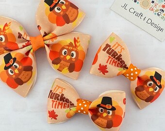 Thanksgiving Turkey Hair Bow, Thanksgiving Hair Clip, Turkey Bow, Turkey Hair Clip, Brown Bow, Brown Thanksgiving Hair Clip, Girls Hair Clip