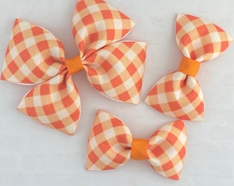 Pumpkin Gingham Bow, Orange Gingham Bow, Fall Hair Bow, Baby Hair Bow, Toddler Hair Bow, Girl Hair Bow