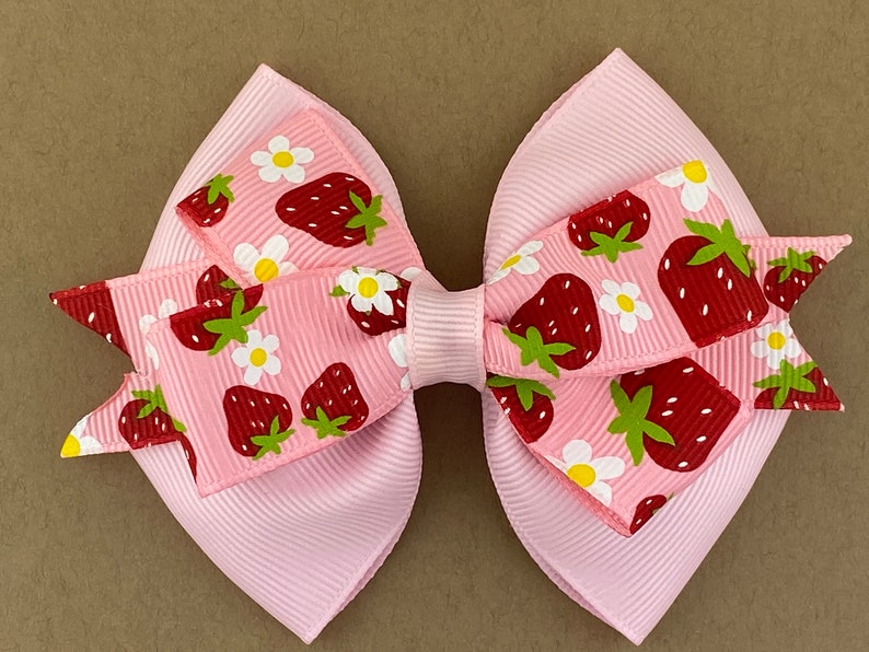 Strawberry Hair Bow, Strawberry Bow, Summer Hair Bow, Fruit Hair Bow, Flower Hair Bow, Pink Hair Bow, Red Hair Bow, Girl Hair Bow, kids bow image 2