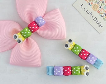 Caterpillar Bow, Caterpillar Hair Clip, Caterpillar Clip, Girl Hair Clip, Baby Hair Clip, Toddler Hair Clip, Pigtail Bow