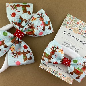 Christmas Hair Bow, Christmas Hair Clip, Christmas Bow, Girls Hair Bow, Ruldoph reindeer hair bow, Baby Christmas Hair Bow, Stocking Stuffer zdjęcie 6