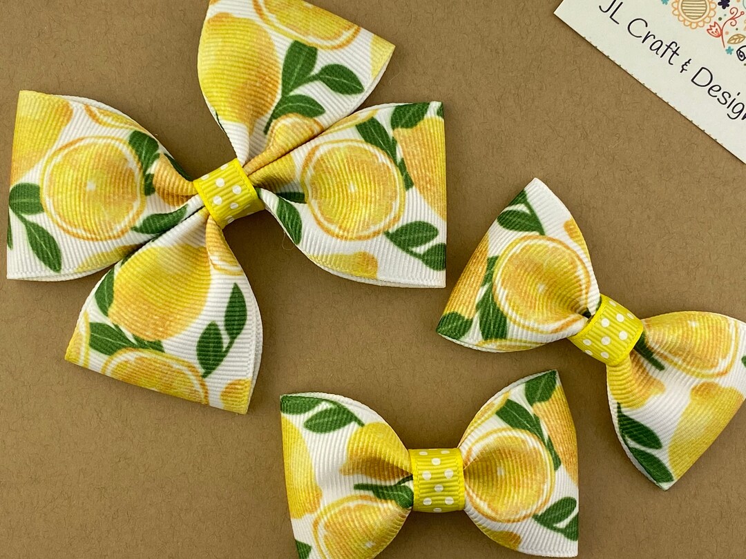 Lemon Hair Bow, Lemon Bow, Lemon Print Bow Headband, Summer Hair Bow
