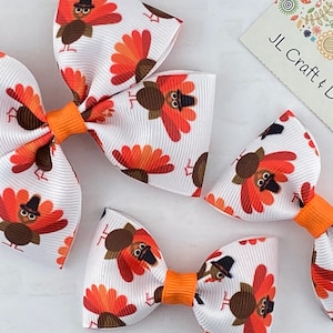 Thanksgiving Hair Bow, Turkey Hair Bow, Thanksgiving Headband, Thanksgiving Pigtail Bow, Thanksgiving Barrettes, Turkey Headband, Turkey Bow