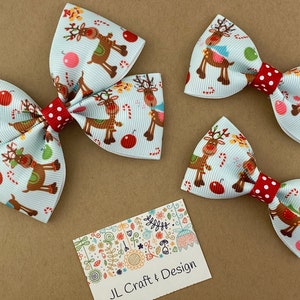 Christmas Hair Bow, Christmas Hair Clip, Christmas Bow, Girls Hair Bow, Ruldoph reindeer hair bow, Baby Christmas Hair Bow, Stocking Stuffer zdjęcie 1