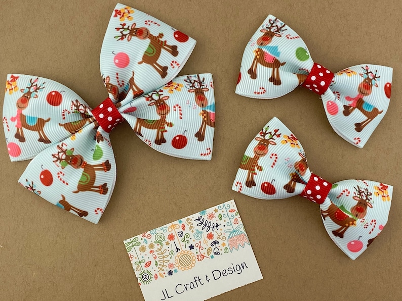 Christmas Hair Bow, Christmas Hair Clip, Christmas Bow, Girls Hair Bow, Ruldoph reindeer hair bow, Baby Christmas Hair Bow, Stocking Stuffer zdjęcie 1