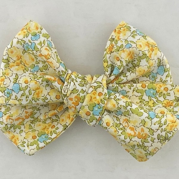 Yellow Floral Hair Bow, Floral hair Bow, Yellow and Blue Floral Hair Bow, Girl Hair Bow, Toddler Hair Bow, Baby Headband