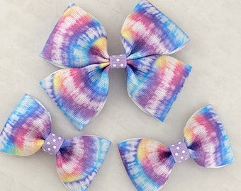 Tie Dyed Girl Hair Bow, Purple Pink Tie dyed Bow, Girl hair Bow, Toddler Hair Bow, Baby Headband, Summer Tie Dye Bow