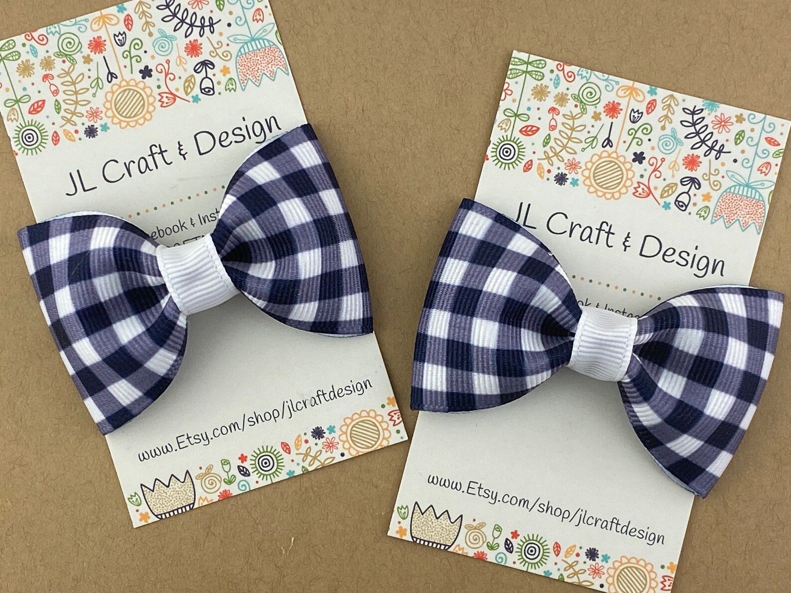 Navy Blue Gingham Hair Bow Blue Gingham Bow Blue Hair Bow | Etsy