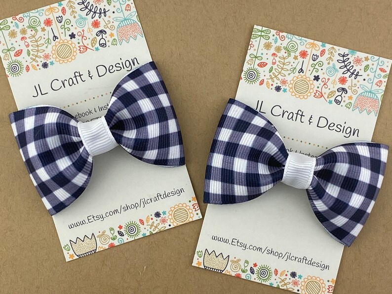 Blue Gingham Hair Bow Clips - wide 2