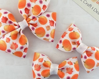 Pumpkin Hair Bow, Pumpkin Bow, Fall Hair Bow, Fall Bow, Halloween Hair Bow, Autumn Hair Bow, Pumpkin Pigtail Bow, Pumpkin Headband