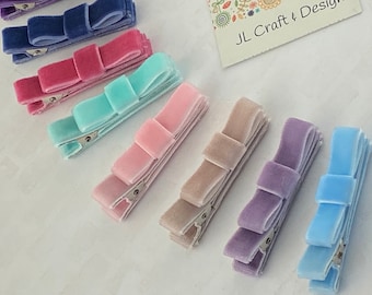 Velvet mini Bows, Velvet Bows, Velvet Pigtails Bow, Velvet Hair Bow, Baby Bow Clip, Baby Shower Gift, Velvet Hair Clip, Toddler Hair Clip