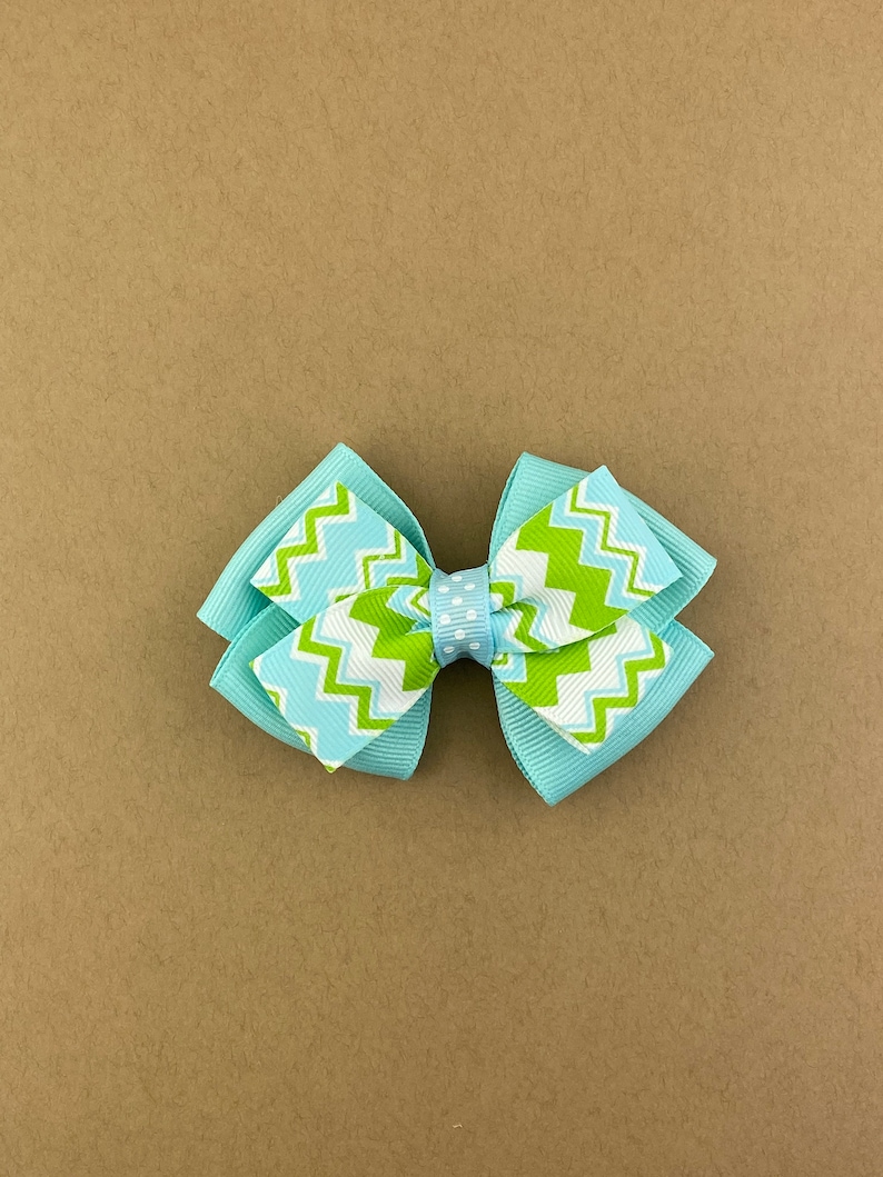 Teal Chevron Bow Chevron Hair Clip Girls Hair Clip Green Bow Chevron Bow Teal Hair Clip Teal Hair Bow Teal Hair Bow Chevron Hair Bow