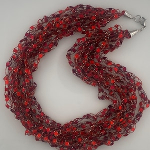 Crocheted Necklace, Red Crocheted Necklace, Lightweight Necklace, Multi Strand Necklace, Crocheted Jewelry