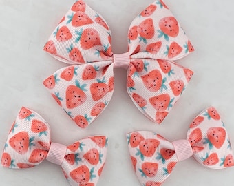 Strawberry Hair Bow, Strawberry Bow, Girl Hair Bow, Toddler Hair Bow, Baby Bow, Baby Headband, Strawberry Pigtail, Strawberry Hair Tie