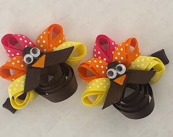 Turkey Hair Bow, Thanksgiving Hair Bow, Turkey Bow, Girl Hair Bow, Toddler Hair Bow