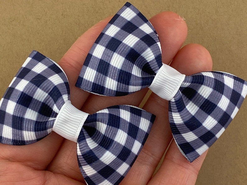 Blue Gingham Hair Bow Clips - wide 3