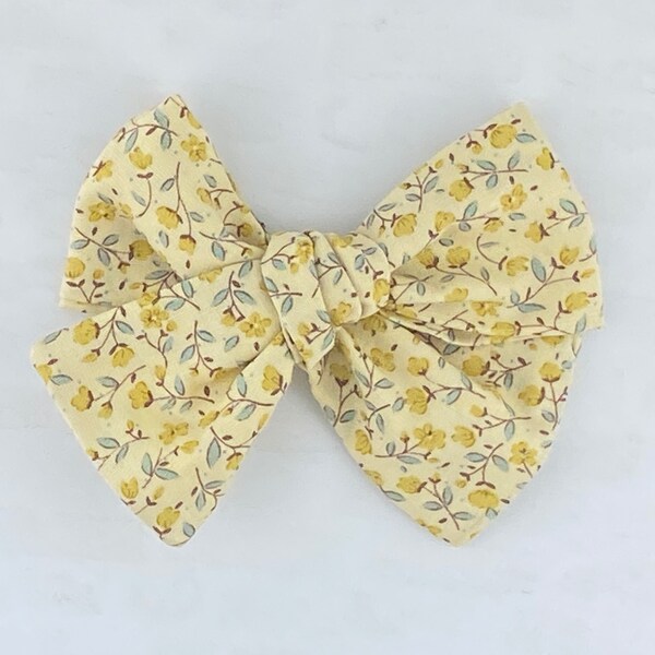 Yellow Floral Hair Bow, Yellow Bow, Floral Hair Bow, Girl Hair Bow, Toddler Hair Bow, Baby Hair Bow, Baby Headband