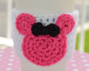 Minnie Mouse Inspired Crochet Coffee Cozy | Mickey Mouse Coffee Cozy | Coffee Sleeve