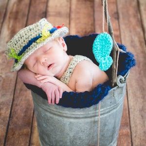  Baby Newborn Handmade Crochet Photography Props Fishing  Fisherman Costume Outfit Fish Hat Diaper Multicolor : Electronics