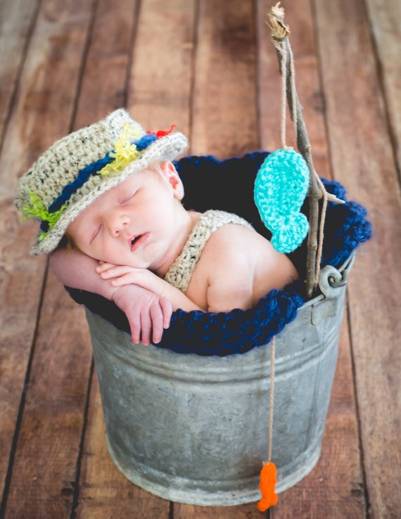 Newborn Fishing Hat | Newborn Photography Hat | Baby Fishing Hat | Fish Hat  | Photo Props | Fisherman Hat