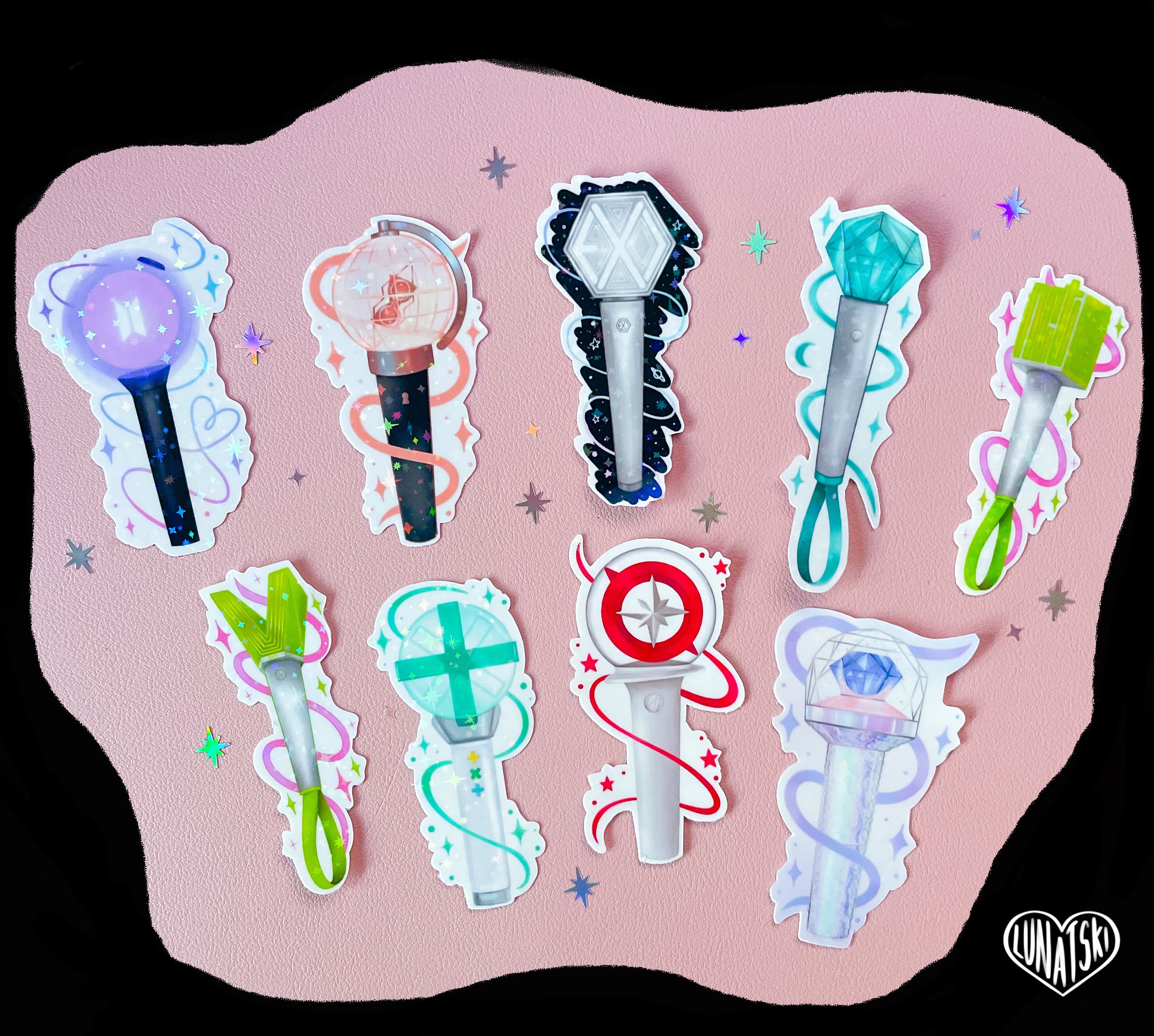 KPOP Lightstick Holographic Vinyl Stickers A to T 
