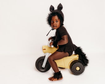 Black Cat Costume - Faux Fur Cat Bonnet Black Cat Halloween Costume - Black Cat Bonnet - Toddler Black Cat Costume