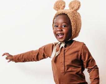 Bear Bonnet - Baby Bear Hat - Bear Costume - Bonnet - Kids Halloween Costume - Teddy Bear Bonnet