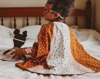Reversible Kids Superhero Cape & Mask Set: Organic Cotton Blend