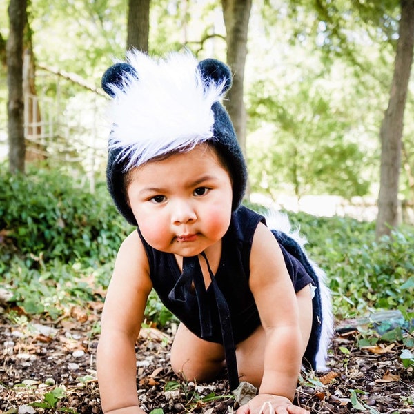 Skunk Costume - Faux Fur Skunk Bonnet - Skunk Halloween Costume - Skunk Bonnet - Toddler Skunk Costume