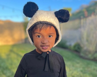 Panda Bear Bonnet - Baby Bear Hat - Panda Costume -Panda Bonnet - Kids Halloween Costume - Teddy Bear Bonnet