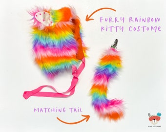 Rainbow Cat Costume - Faux Fur Cat Bonnet-  Cat Halloween Costume - Rainbow Kitty Bonnet - Toddler Rainbow Cat Costume